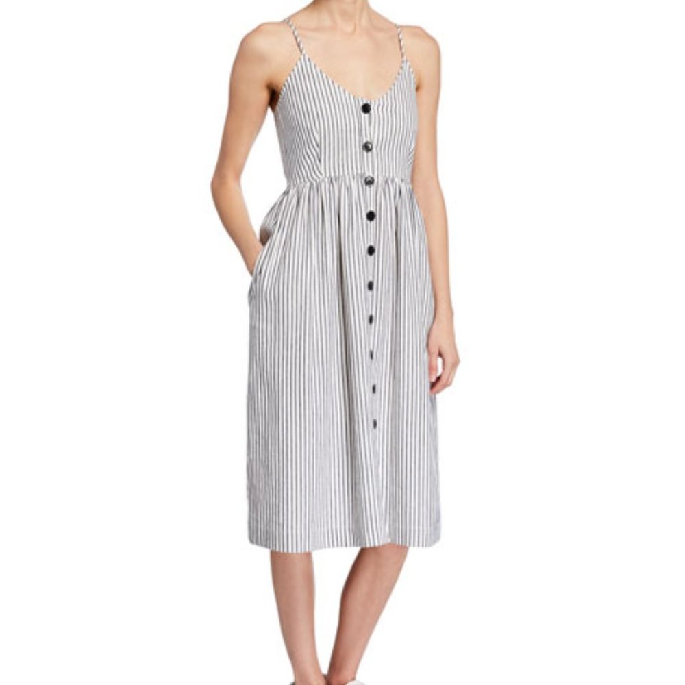 Striped Front Button Midi Dress